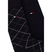 Schwarze Tommy Hilfiger Herrensocken aus Baumwolle mit weiß-grauem Rautenmuster (2er-Pack)