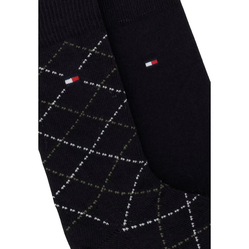 Schwarze Tommy Hilfiger Herrensocken aus Baumwolle mit weiß-grauem Rautenmuster (2er-Pack)