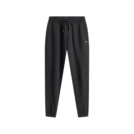Tommy Hilfiger Schwarze, schmal geschnittene Herren-Jogginghose aus Baumwollfleece mit Kordelzugbund, elastischen Bündchen und Logo-Patch am Oberschenkel