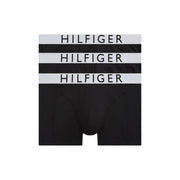 Tommy Hilfiger Herren-Badehose aus schwarzem, kühlendem Nylon mit weißem Bund und markantem schwarzem Logo-Schriftzug