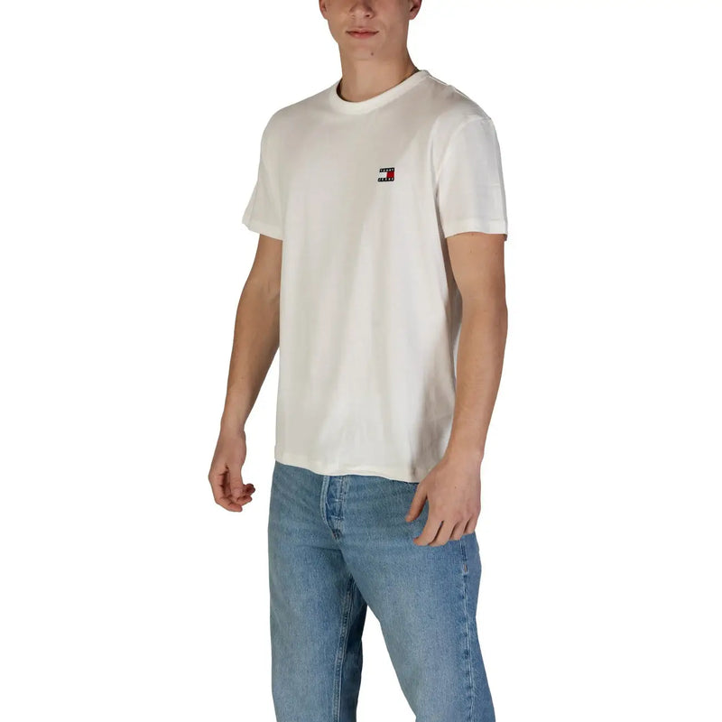 Tommy Hilfiger men’s white organic cotton t shirt with round neck and small embroidered logo on left chest