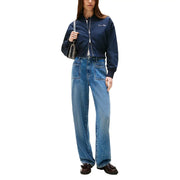 Marineblau Tommy Hilfiger Damen-Bomberjacke aus Polyester mit weißer Stickerei und Reißverschluss vorne