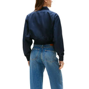 Tommy Hilfiger Damenblazer aus blauem Polyester mit Reißverschluss in Marineblau, eleganter, taillierter Silhouette und gerippten Bündchen
