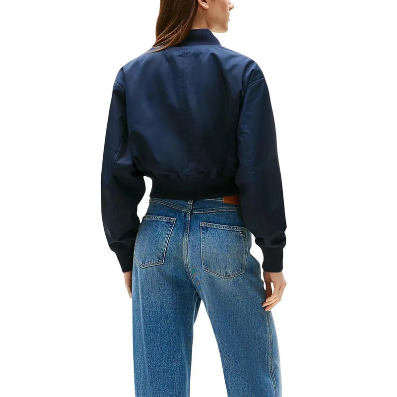 Tommy Hilfiger Damenblazer aus blauem Polyester mit Reißverschluss in Marineblau, eleganter, taillierter Silhouette und gerippten Bündchen