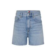 Hellblaue Jeansshorts mit klassischem High-Waist-Schnitt und Tommy Hilfiger Markenlogo am Bund aus Baumwolle