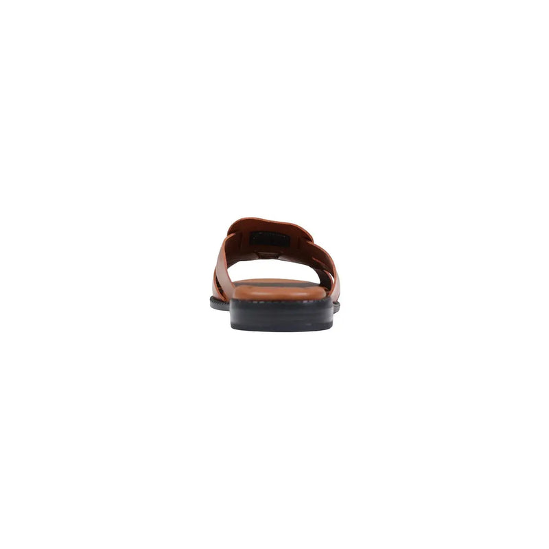 Tommy Hilfiger Braune Damen-Lederpantoffeln mit braunem Leder-Obermaterial und schwarzer Gummisohle