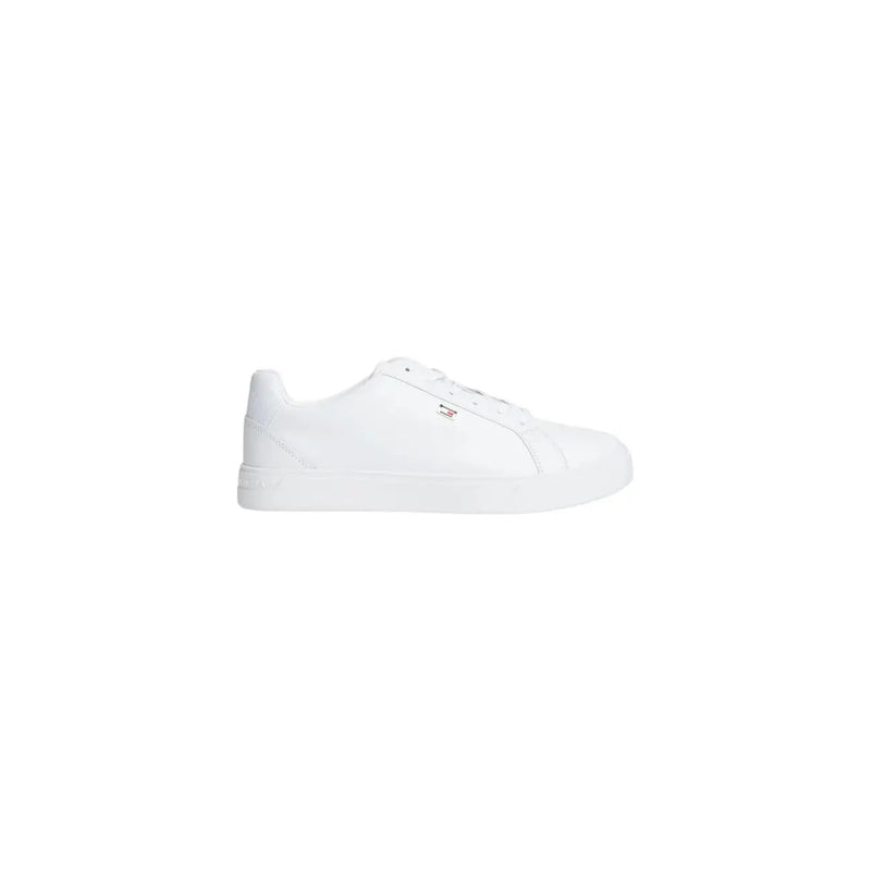 Tommy Hilfiger Weiße Damen-Sneaker aus Leder mit klarem, minimalistischem Design und dezentem seitlichem Logo.
