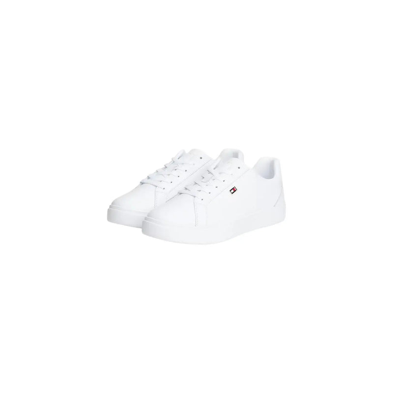 Tommy Hilfiger Weiße Damen-Sneaker aus Leder mit klarem, minimalistischem Design und dezentem seitlichem Branding