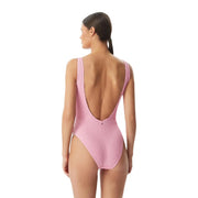 Tommy Hilfiger Rosa Damen-Einteiler mit strukturiertem Stoff und tiefem Rückenausschnitt für stilvolle Strandmode