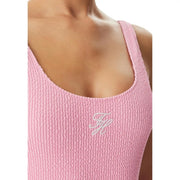 Tommy Hilfiger Damen-Tanktop in Rosa mit Struktur top mit weißem, gesticktem Monogramm auf der Brust für Strandbekleidung