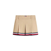 Tommy Hilfiger Beigefarbener Minirock aus Bio-Baumwolle für Damen mit Falten und marineblau-weiß-rot gestreiftem Saum