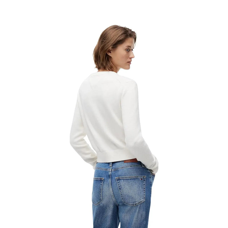 Weißes, langärmeliges Strick-Sweatshirt für Damen aus Bio-Baumwolle von Tommy Hilfiger