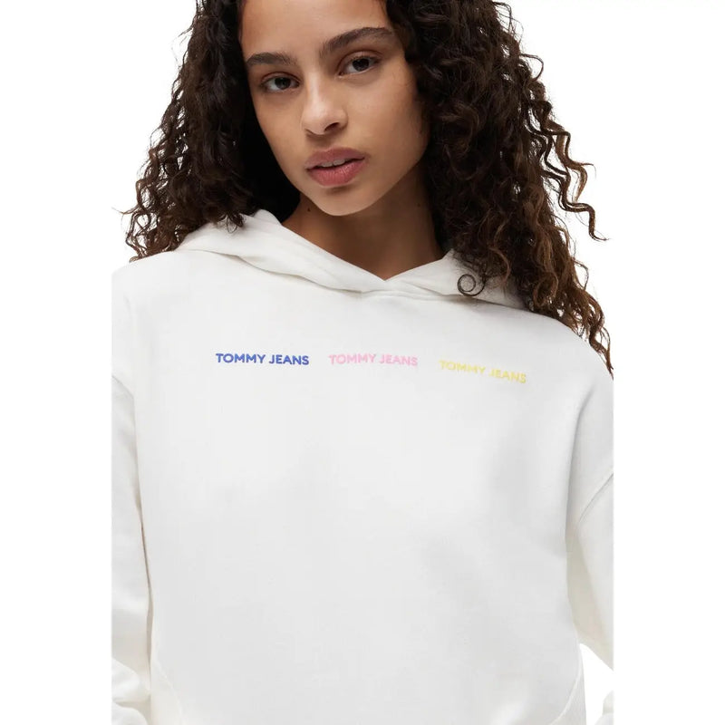 Tommy Hilfiger Weißer Damen-Kapuzenpullover aus Baumwolle mit farbenfrohem, sich wiederholendem Tommy-Jeans-Logo auf der Brust