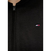 Tommy Hilfiger women’s black hooded zip sweatshirt with subtle textured knit and embroidered flag logo on the chest