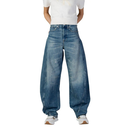 Tommy Hilfiger womens blue organic cotton high-waisted wide-leg jeans