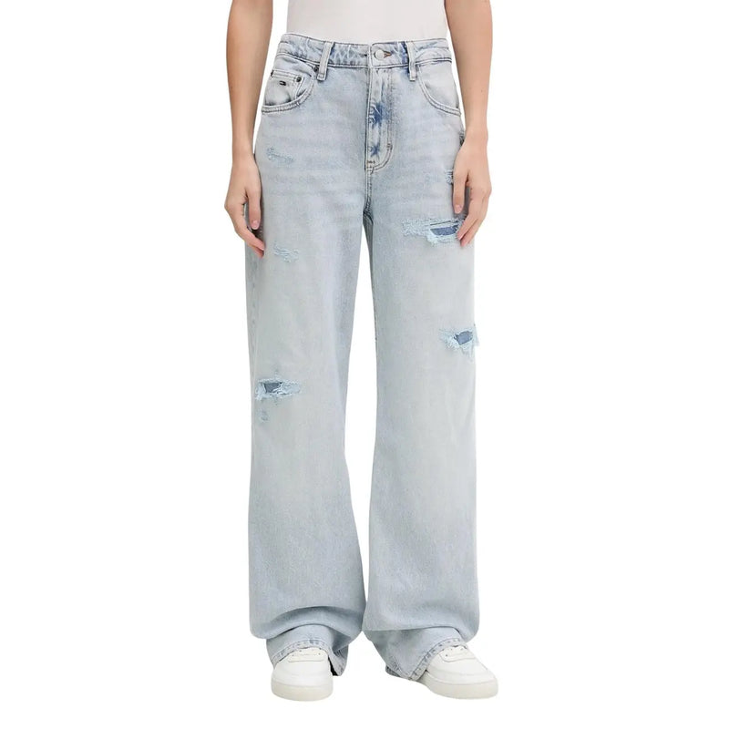 Tommy Hilfiger womens light blue high-rise wide-leg ripped jeans