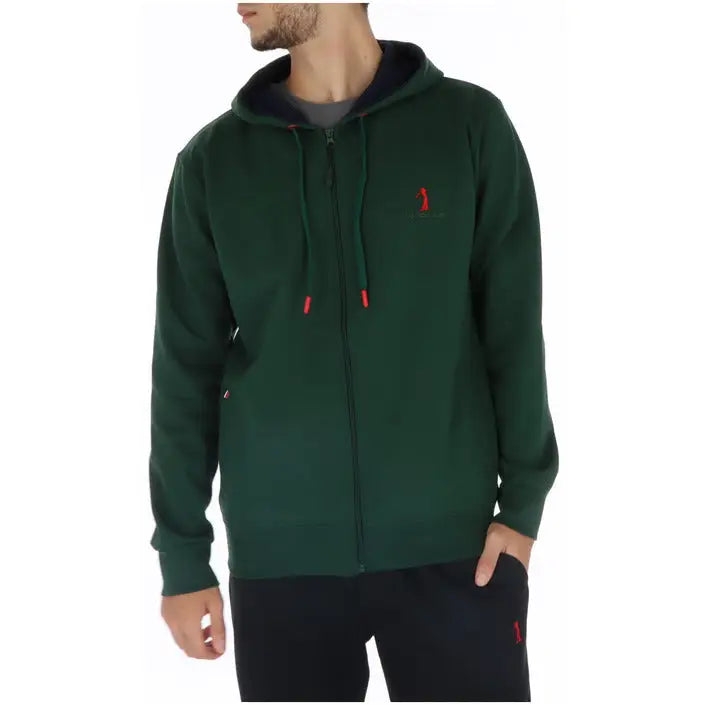 Dark green zip-up hoodie with red logo from U.S. Golf Club for men’s comfort and style