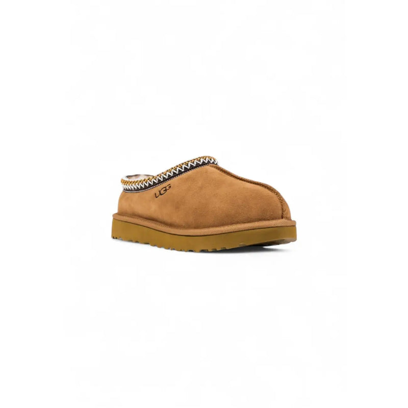 Ugg women’s beige tan suede slippers with zigzag trim