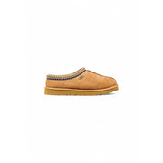 Ugg Damen-Slipper aus beigefarbenem Wildleder mit runder Zehenpartie, hellbraunem Wildleder-Schlupffutter und dekorativem Zickzackstich für Herbst und Winter