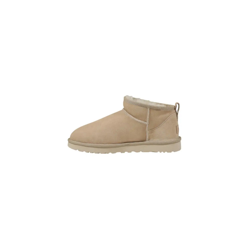 Beige UGG Damen-Ministiefel aus Leder mit weichem Lammfellfutter und Wildleder-Obermaterial für den Frühling