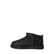 Schwarze Ugg Damen-Lederstiefel, klassisch ultramini, mit schwarzem Wildleder-Obermaterial, weichem Lammfellfutter und Gummisohle