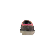 Ugg Damen-Slipper Tasman II aus dunkelgrauem Wildleder mit leuchtend pink-orangefarbenem Strickbesatz, zum Hineinschlüpfen
