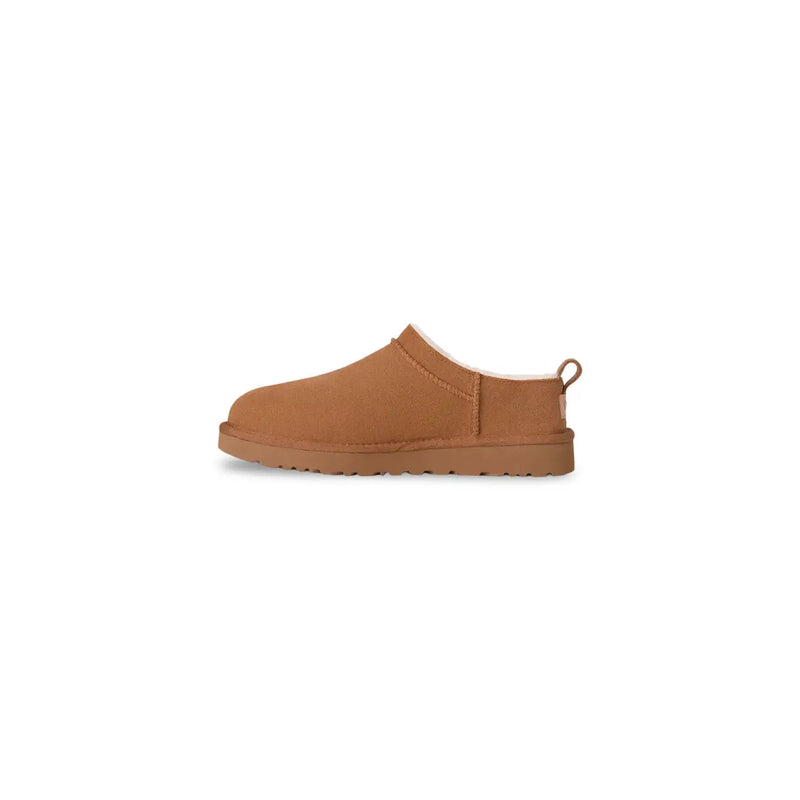 Hellbraune UGG Damen-Lederschuhe zum Hineinschlüpfen mit weichem Plüschfutter und robuster Gummisohle für Frühling und Sommer