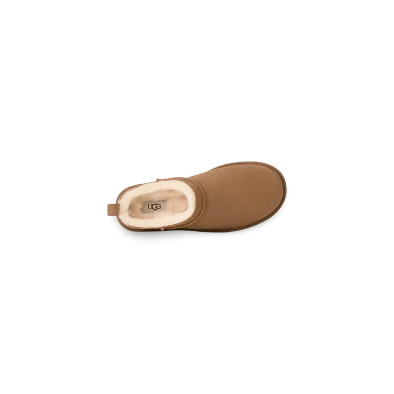 Beige UGG Damen-Lederslipper mit weichem Plüschfutter für Frühling und Sommer