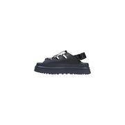 Schwarze Ugg Damen-Plateausandalen aus Polyurethan mit klobiger Sohle und verstellbaren Riemen – ideal für den Frühling.