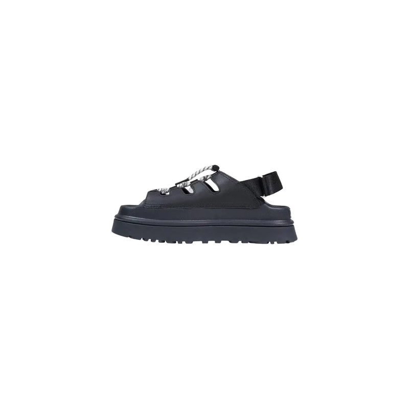 Schwarze Ugg Damen-Plateausandalen aus Polyurethan mit klobiger Sohle und verstellbaren Riemen – ideal für den Frühling.