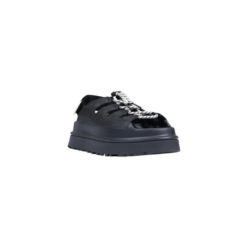 Schwarze Ugg Damen-Plateausandalen aus Polyurethan mit klobiger Sohle und dekorativen silberfarbenen Schnürsenkeln