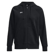 Black Under Armour zip-up hoodie featuring front pockets for women’s activewear