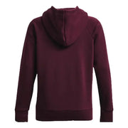 Burgundy hooded sweatshirt displayed from the back, featuring Under Armour design