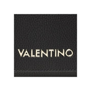 Schwarze Valentino-Schultertasche aus strukturiertem Leder mit silberfarbenem Logo aus Polyurethan, 19 cm breit, für Damen