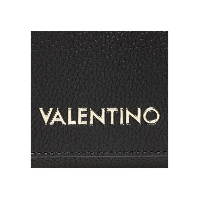 Schwarze Valentino-Schultertasche aus strukturiertem Leder mit silberfarbenem Logo aus Polyurethan, 19 cm breit, für Damen
