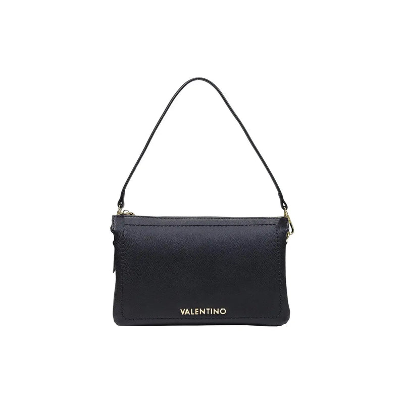 Schwarze Valentino-Schultertasche aus strukturiertem Kunstleder mit goldfarbenen Beschlägen für Damen, B 34 x H 29 x L 15 cm