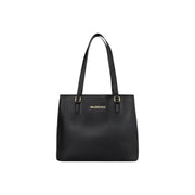 Schwarze Valentino-Tragetasche mit strukturierter Kunstlederoberfläche und goldfarbenen Beschlägen, zur Verwendung als Schultertasche für Damen