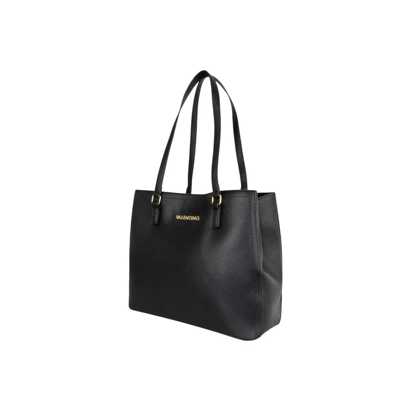 Schwarze Valentino-Tragetasche aus strukturiertem Leder mit goldfarbenen Beschlägen, Schultertasche aus Synthetik, B 34 x H 29 x L 15 cm