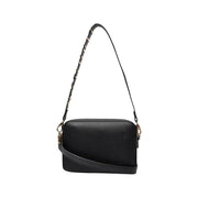 Schwarze Valentino-Umhängetasche für Damen mit genarbter Lederstruktur und goldfarbenen Beschlägen, 23 cm breit