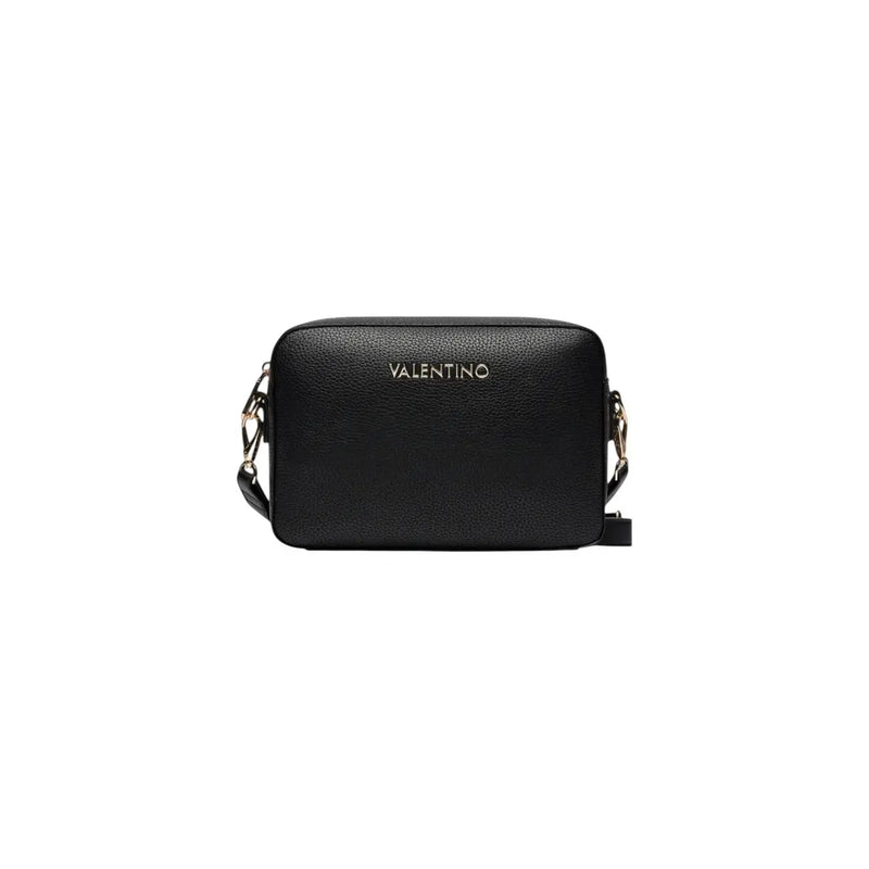 Schwarze Valentino-Umhängetasche aus strukturiertem Leder mit goldfarbenen Beschlägen und Polyurethan-Details, 23 cm breit, für Damen