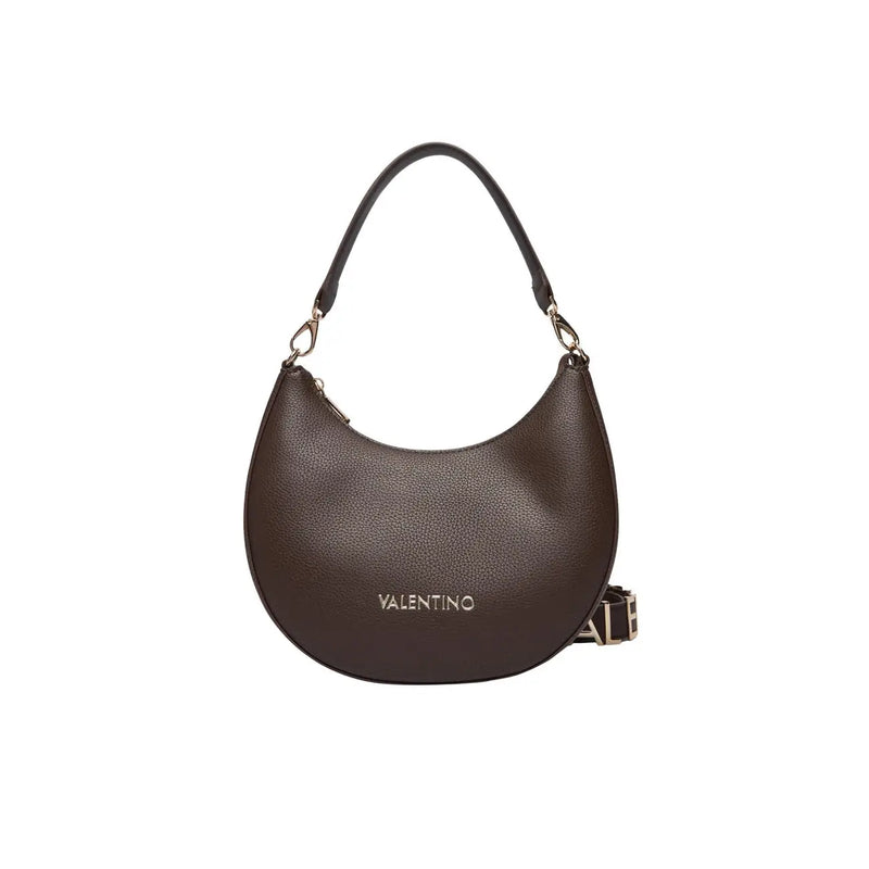 Braune Valentino Hobo-Tasche aus genarbtem Leder mit goldfarbenem Logo und verstellbarem Riemen für Damen von Valentino Bags