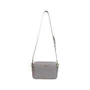 Valentino Damenhandtasche, schwarz, Polyurethan, 23 cm, mit hellgrauem, strukturiertem Leder-Umhängegurt und goldfarbenen Beschlägen