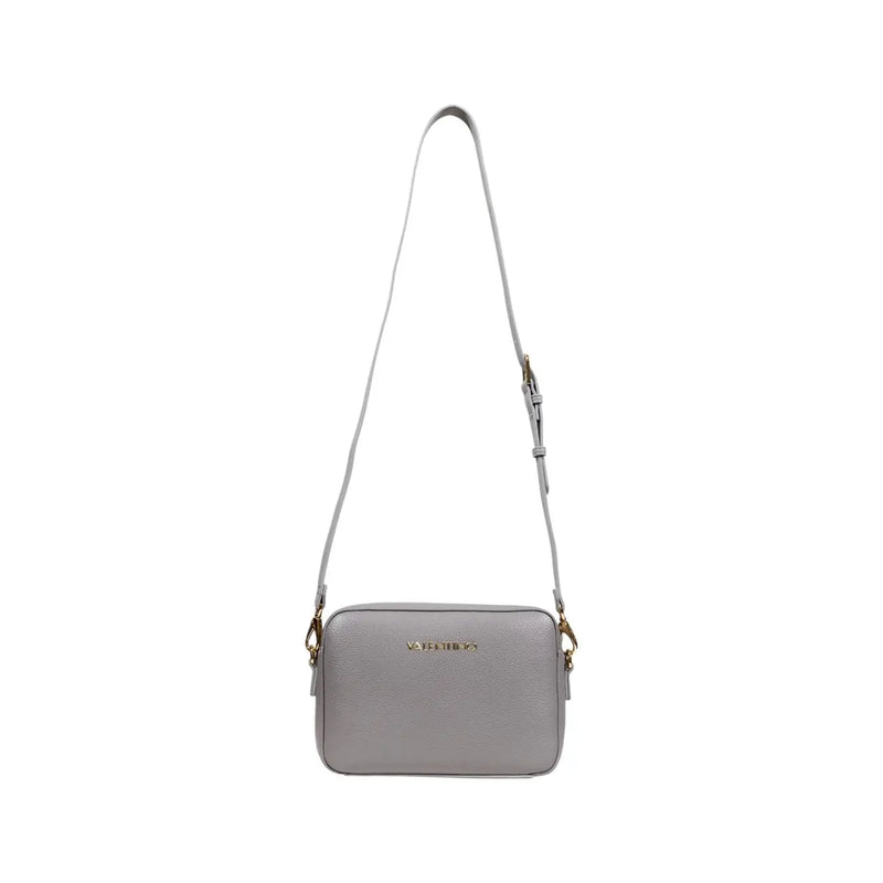Valentino Damenhandtasche, schwarz, Polyurethan, 23 cm, mit hellgrauem, strukturiertem Leder-Umhängegurt und goldfarbenen Beschlägen