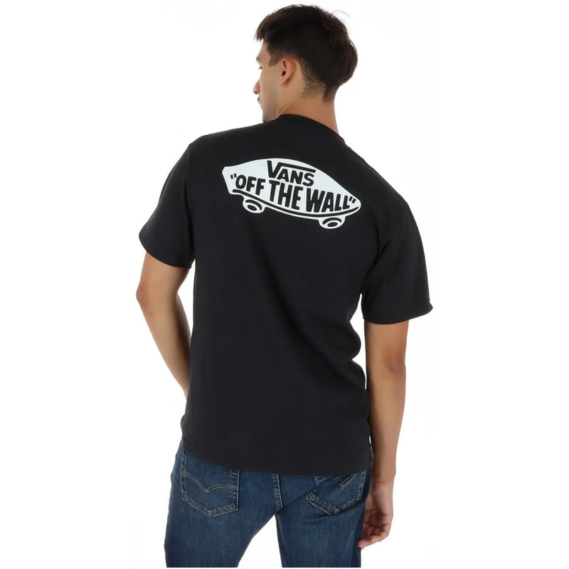 Schwarzes Vans Herren-T-Shirt aus Baumwolle mit kurzen Ärmeln und dem „Off the Wall“-Logo auf der Vorderseite