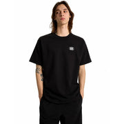 Schwarzes Vans Herren-T-Shirt aus Baumwolle mit kurzen Ärmeln und kleinem weißen ovalen Logo auf der linken Brust, Rundhalsausschnitt