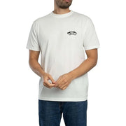 Weißes Vans Herren-T-Shirt aus Baumwolle mit Rundhalsausschnitt, schwarzem Logo auf der linken Brust und kurzen Ärmeln.