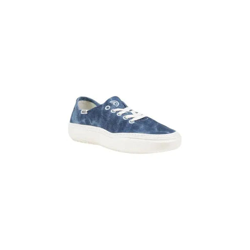 Blue tie-dye canvas sneaker by Vans for women featuring stylish laces