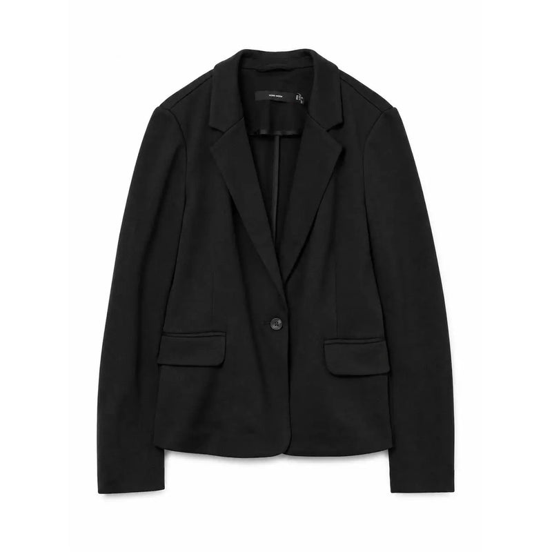 Vero moda Schwarzer Damenblazer aus Baumwolle mit V-Ausschnitt, einem Knopf und aufgesetzten Taschen für formelle Anlässe