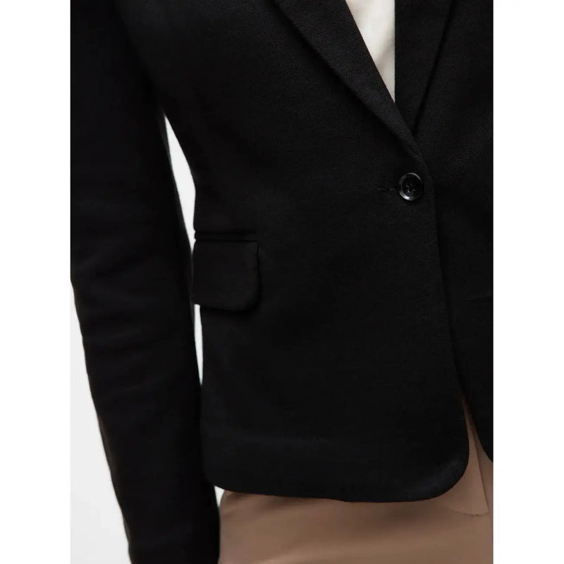 Vero moda Schwarzer Damenblazer aus Baumwolle mit einem Knopf, aufgesetzter Tasche und AV-Ausschnitt