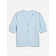 Hellblaue, kurzärmelige Strickjacke mit V-Ausschnitt und Knopfverschluss aus Polyester von Vero Moda Frauen